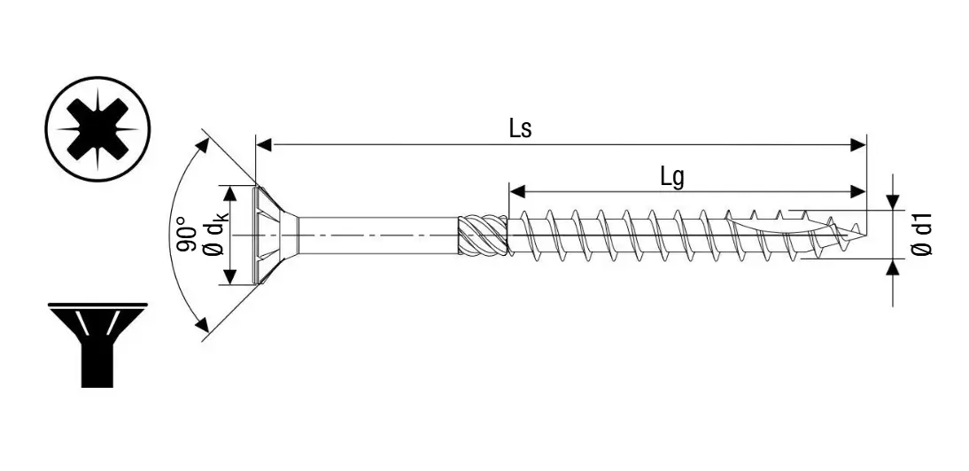 Technical line drawing of SPEEDpoint performance wood screws